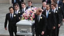 HOUSTON, TX - APRIL 21:  The coffin of former first lady Barbara Bush is carried from St. Martin's Episcopal Church following her funeral service on April 21, 2018 in Houston, Texas. Bush, wife of former president George H. W. Bush and mother of former president George W. Bush, died at her home in Houston on April 17 at the age of 92.  (Photo by Scott Olson/Getty Images)
