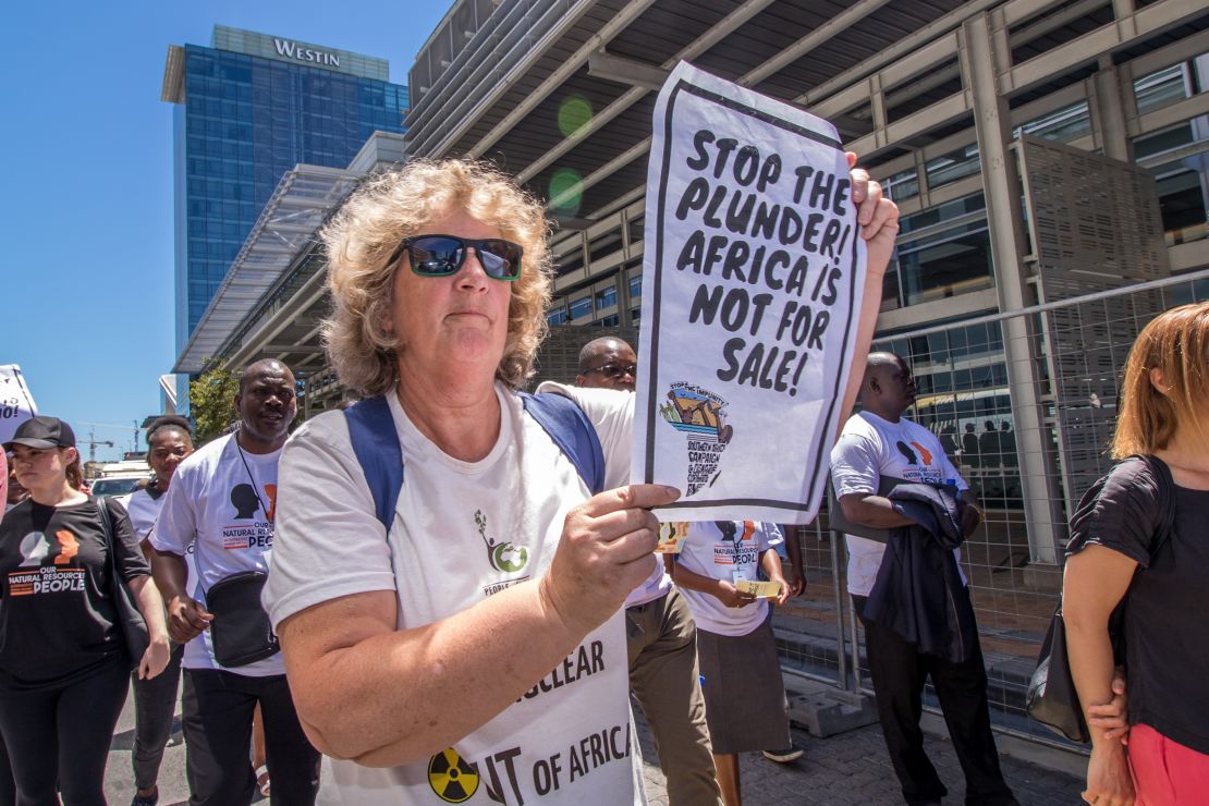 Liz McDaid at a protest with SAFCEI. 

