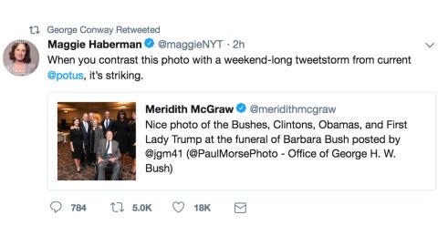 George Conway's retweet of New York Times reporter Maggie Haberman on Sunday, April 22, 2018.