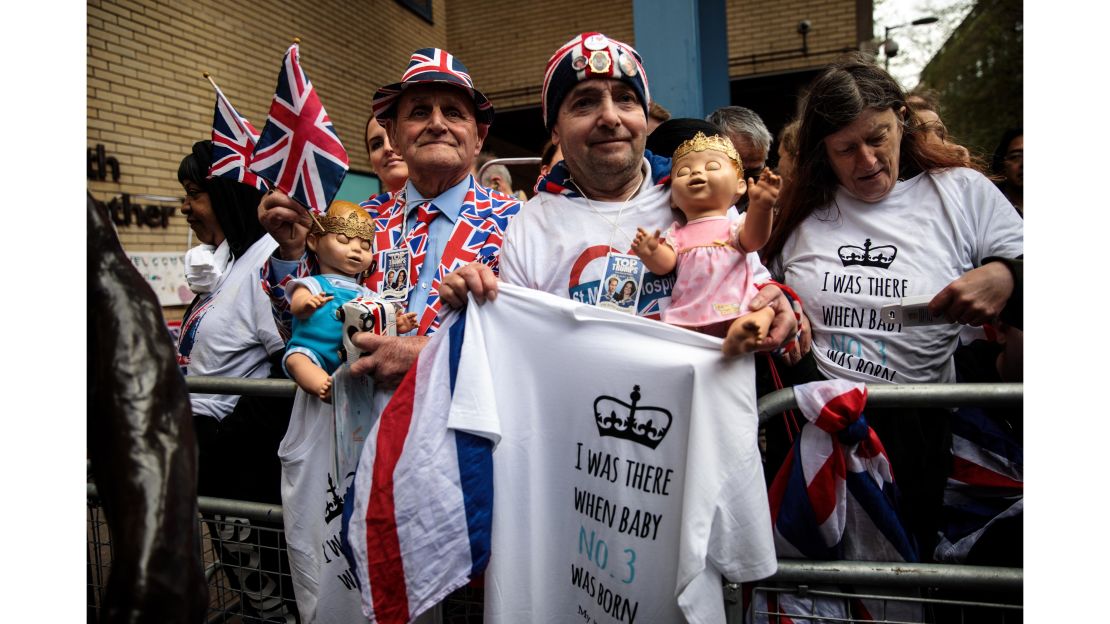 Royal fans wait behind barriers outside St Mary's Hospital ahead of the birth of the Duke and Duchess of Cambridge's third child.