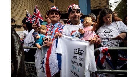 Royal fans wait behind barriers outside St Mary's Hospital ahead of the birth of the Duke and Duchess of Cambridge's third child.