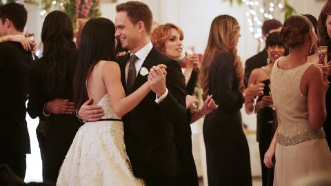 Mike and Rachel talk down the aisle in "Good-Bye," the season 7 finale of "Suits."