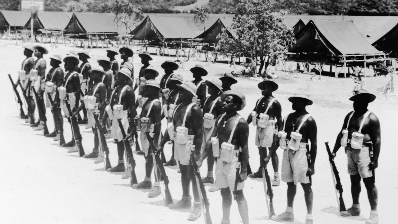 A squad of the Torres Strait Light Infantry Battalion training in their company lines in 1945.
