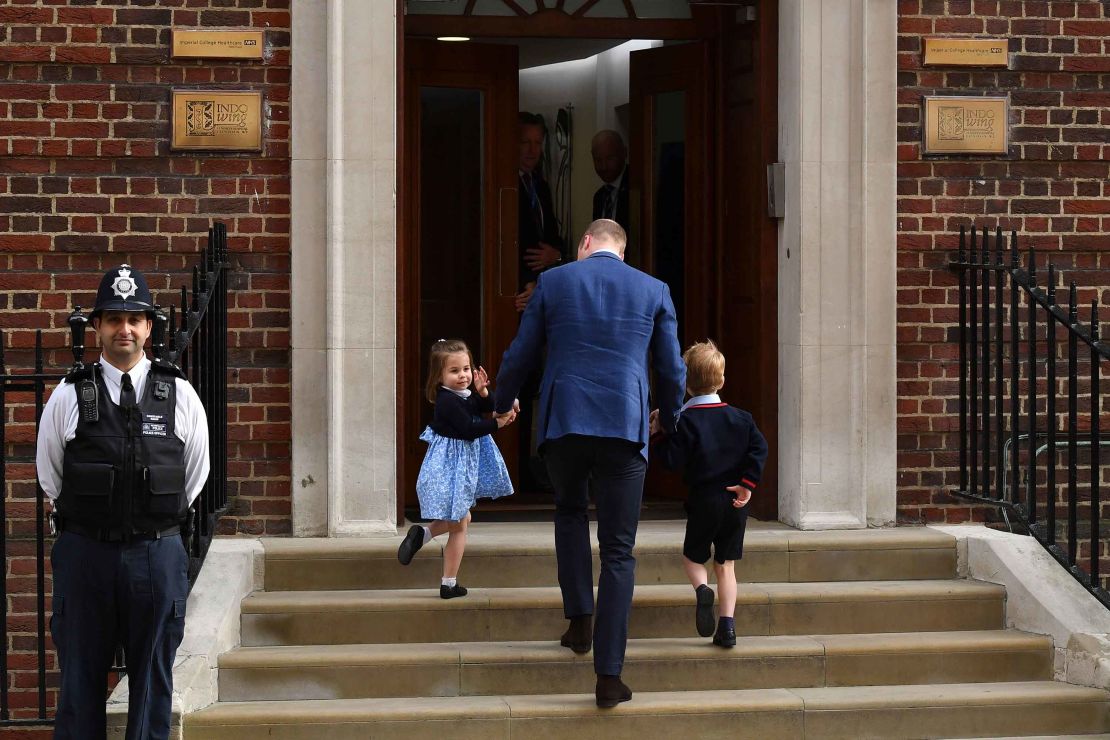 Prince George and Princess Charlotte arrived at the hospital with their father Monday afternoon.