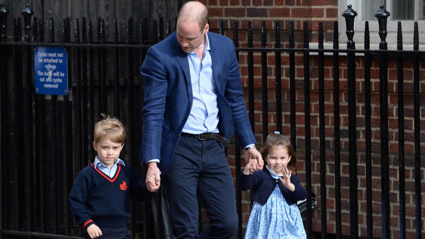 Prince George and Princess Charlotte arrive at St. Mary's Hospital in London with their father, the Duke of Cambridge, to meet the newborn Prince Louis in April.