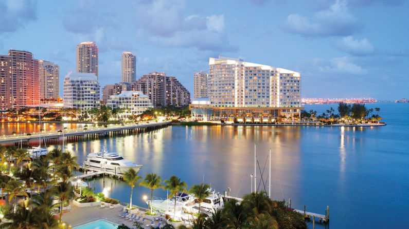 <strong>Mandarin Oriental, Miami: </strong>Surrounded by water and accessed via a small bridge, this Brickell Key hotel stands out due to its contemporary and dynamic design.