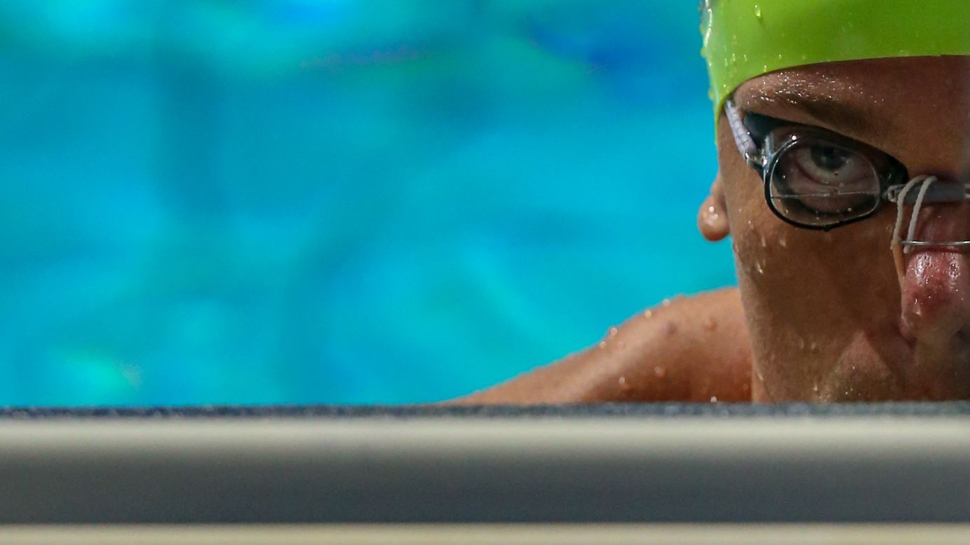 Cesar Cielo prepares to swim the 50-meter backstroke during Brazil's national championships on Thursday, April 19.