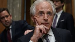 U.S. Sen. Bob Corker (R-TN) (C), chairman of the Senate Foreign Relations Committee, pauses during a committee meeting April 23, 2018 on Capitol Hill in Washington, DC. The committee has approved to the nomination of CIA Director Mike Pompeo to be the next Secretary of State. (Alex Wong/Getty Images)