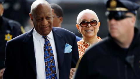Bill Cosby, left, arrives with his wife, Camille, at the courthouse on Tuesday.
