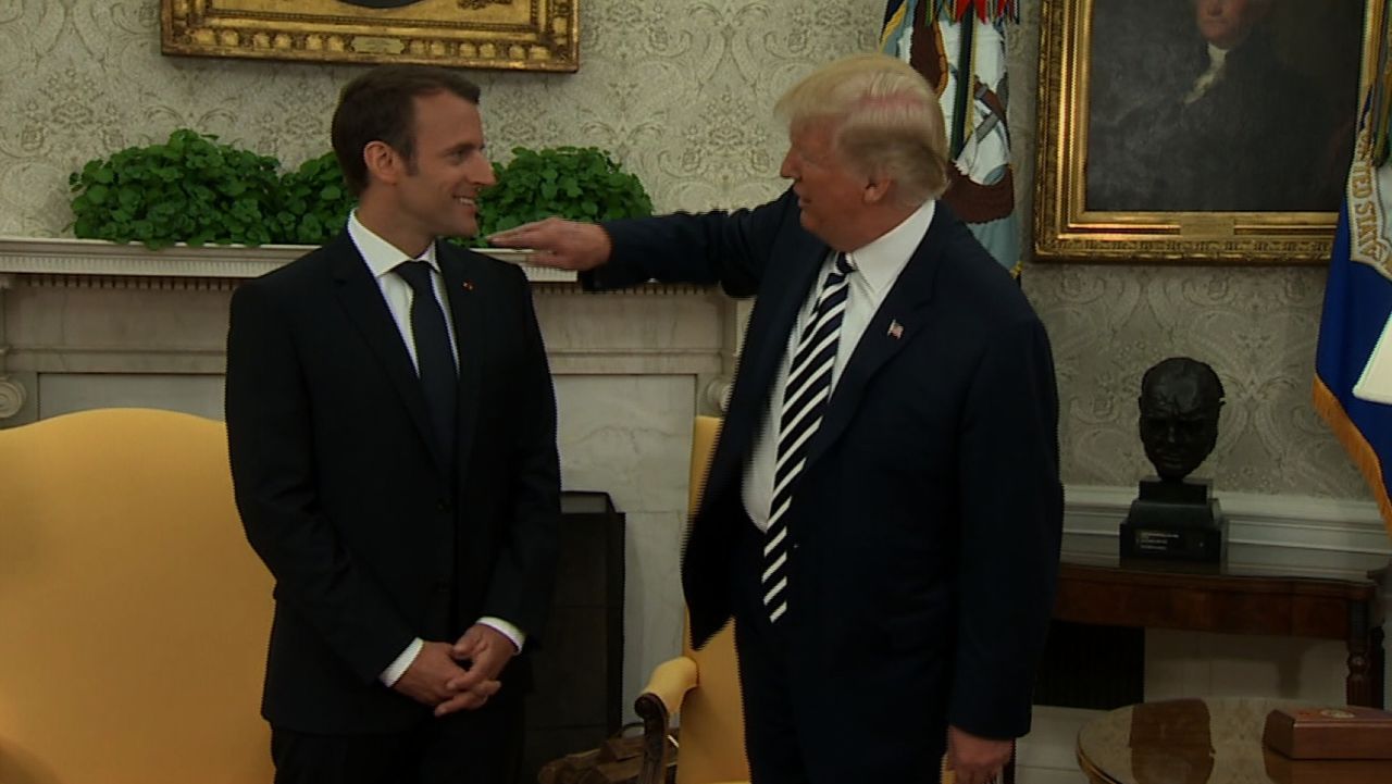 Trump Macron dandruff