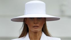First lady Melania Trump listens during a State Arrival Ceremony on the South Lawn of the White House, Tuesday, April 24, 2018, in Washington. (AP Photo/Evan Vucci)