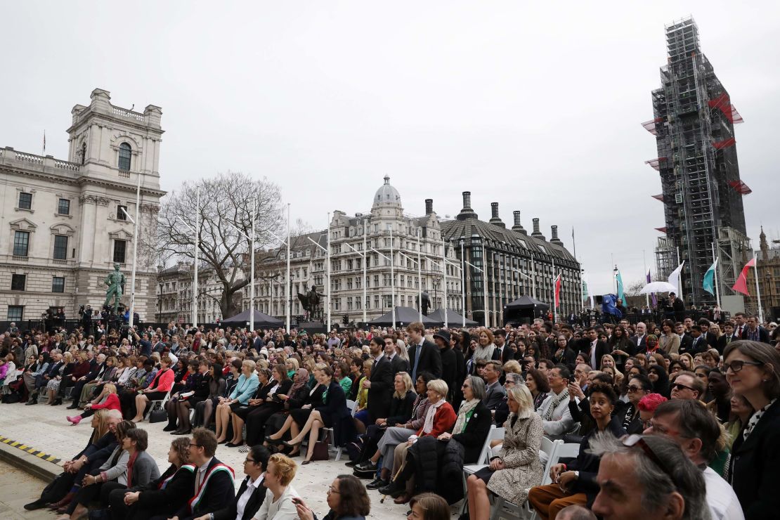 Crowds gathered for the statue unveiling on Tuesday.  