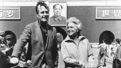George Herbert Walker Bush poses with his wife Barbara in Beijing in 1974.  Born 12 June 1924 in Milton, Massachussetts, George Bush Yale graduated with a degree in Economics in 1948, made a fortune drilling oil before entering politics in 1964. US Congressman from Texas (1966-1970), ambassador to the United nations (1971-1974), Special Envoy to China (1974-1975), Republican National Chairman (1975-1976), Central Intelligence Agency (CIA) director (1976-1977), vice president of the US (1981-1959) George Bush is eventually elected president of the US 08 November 1988 against Democratic nominee Michael Dukakis.  AFP PHOTO/WHITE HOUSE        (Photo credit should read /AFP/Getty Images)