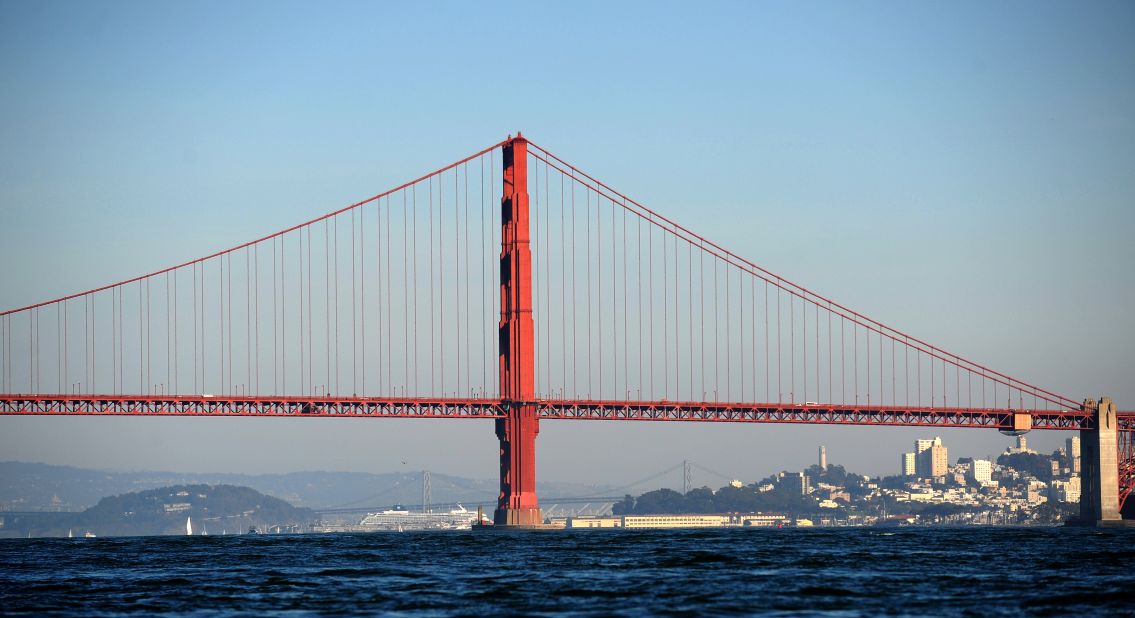 <strong>The Golden Gate Bridge</strong> is a suspension bridge spanning the Golden Gate, the opening of the San Francisco Bay onto the Pacific Ocean. 