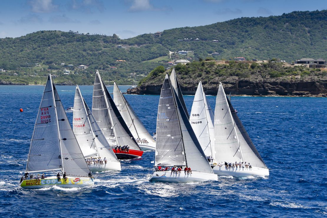 Boats race off the start line during the 2017 Antigua Sailing Week.