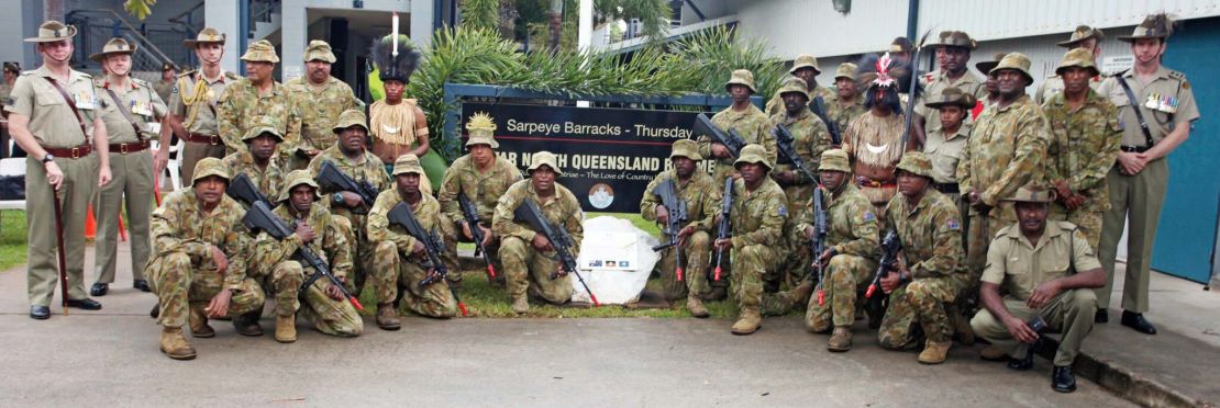 Members of the 51st Battalion of the Far North Queensland Regiment at the opening of Sarpeye Barracks in March.