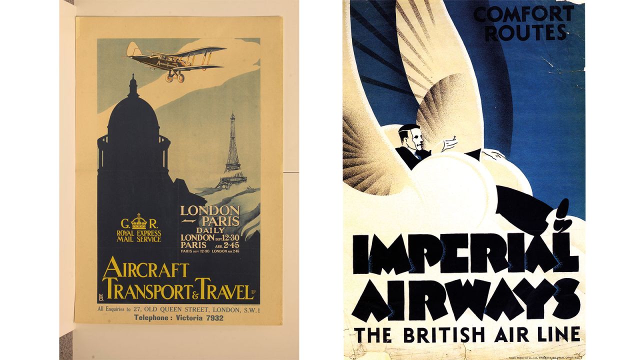 <strong>Centenary celebrations</strong>: 2019 will mark 100 years of international air services operated by British Airways and its predecessor airlines -- including Aircraft Transport and Travel, pictured left, which operated what's considered the world's first daily international passenger, mail and parcel service -- between London and Paris in 1919.<em> Pictured here: Aircraft Transport and Travel poster by MB, 1919, and Imperial Airways by an unknown illustrator circa 1926.</em>