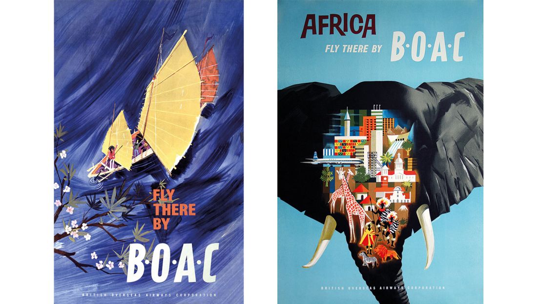 Left: BOAC poster by unknown artist (circa 1952). Right: BOAC poster by Eric Pulford (circa 1959).