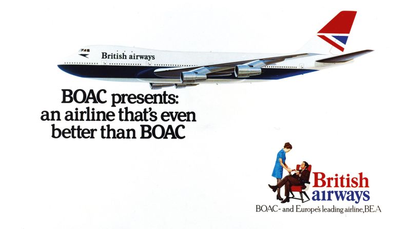 <strong>New beginnings</strong>: In the early 1970s, BOAC and BEA merged to become British Airways, the airline we know today. <em>Pictured here: British Airways poster by Foot, Cone & Belding, now Draftfcb London Ltd, 1974.</em>