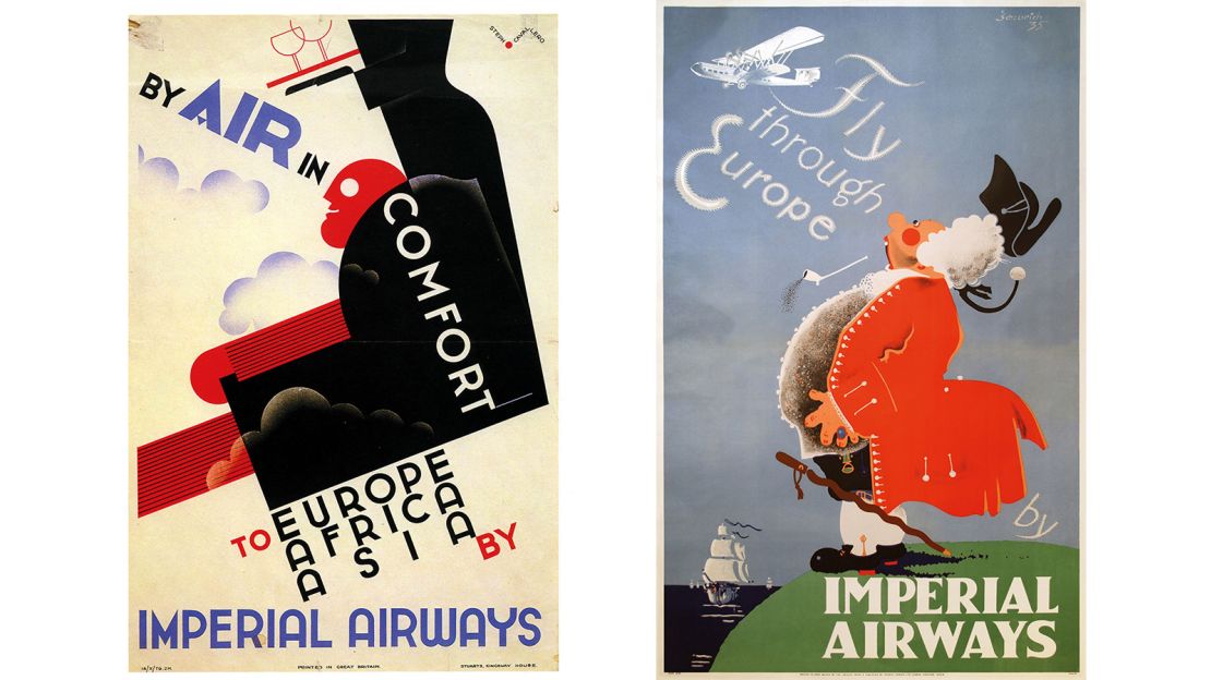 Left: Imperial Airways poster by Steph Cavallero (1935). Right: Imperial Airways poster by Shurich (1935).