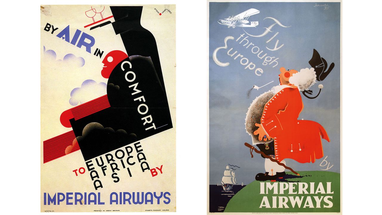 <strong>Changing trends</strong>: 70-year-old Paul Jarvis, former Assistant Company Secretary at British Airways and now Curator of the <a href="https://www.britishairways.com/en-gb/information/about-ba/history-and-heritage/heritage-collection" target="_blank" target="_blank">BA Heritage Collection</a>, has compiled a book of eye-catching posters from the past 100 years -- charting changing trends in aviation in advertizing. <em>Pictured here: Imperial Airways poster by Steph Cavallero 1935 and Imperial Airways poster by Shurich, 1935.</em>
