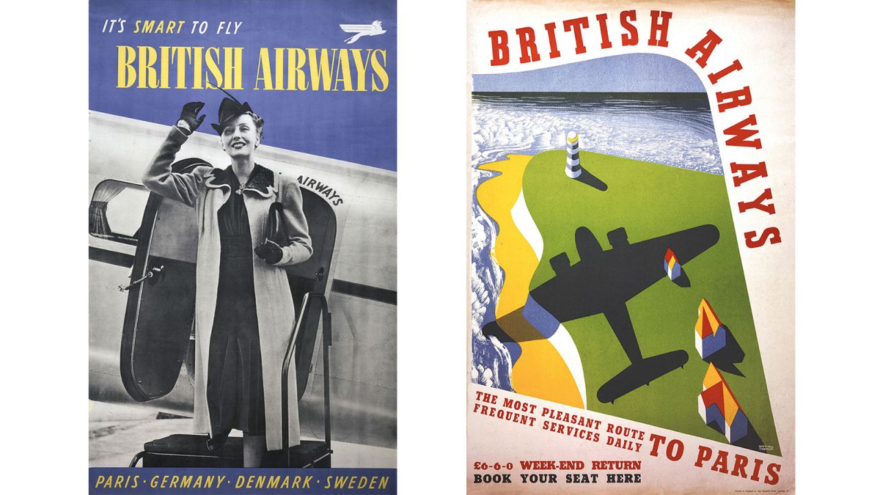 <strong>Evocative images</strong>: Jarvis is the author of the new book: "<a href="https://www.amberley-books.com/coming-soon/british-airways.html" target="_blank" target="_blank">British Airways: 100 Years of Aviation Posters</a>," published by Amberley Publishing in association with British Airways. "There are so many evocative, gorgeous posters," says Jarvis. <em>Pictured here: British Airways poster by unknown, 1936, and British Airways poster by Marshall Thompson circa 1936.</em>