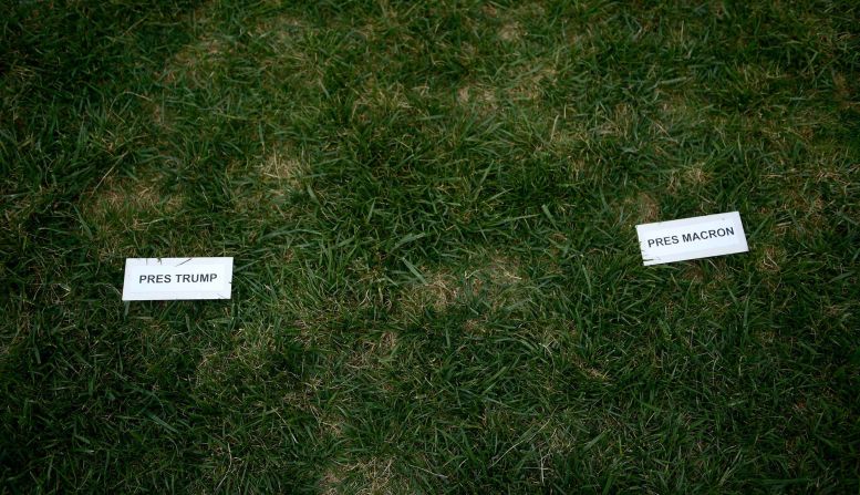 Standing markers are set up for both Presidents before the arrival ceremony.