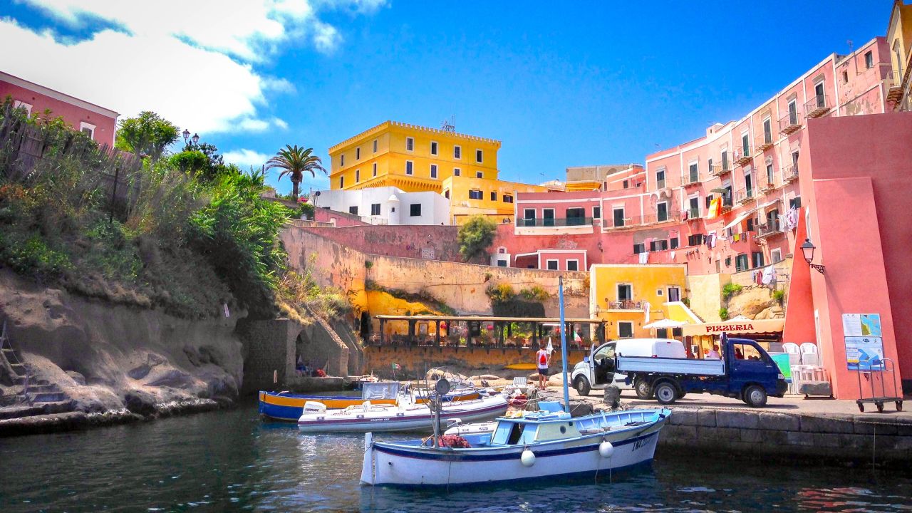 <strong>Ancient harbor:</strong> Snorkeling, diving trips and sunset boat tours to the craggy Santo Stefano depart from Ventotene's Roman harbor, which is enclosed by pastel-colored dwellings.<br />