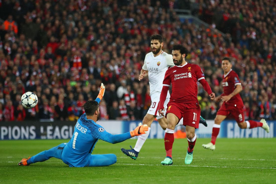 Salah scoring with an exquisite chip against Roma.