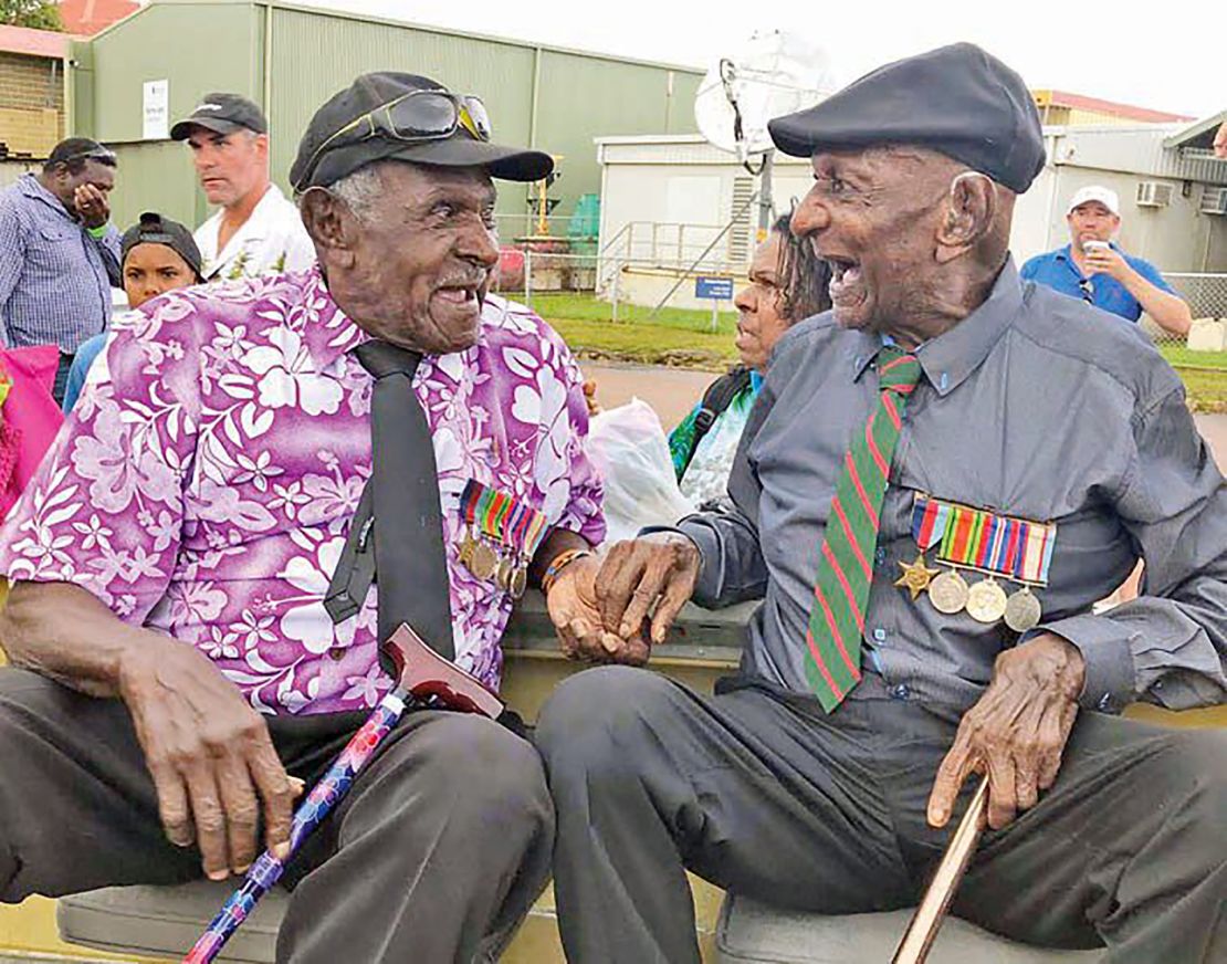 Two of the last survivors of the TSLIB, Mebai Warusam and Awaite Mau, at a ceremony honouring their battalion in March 2018.