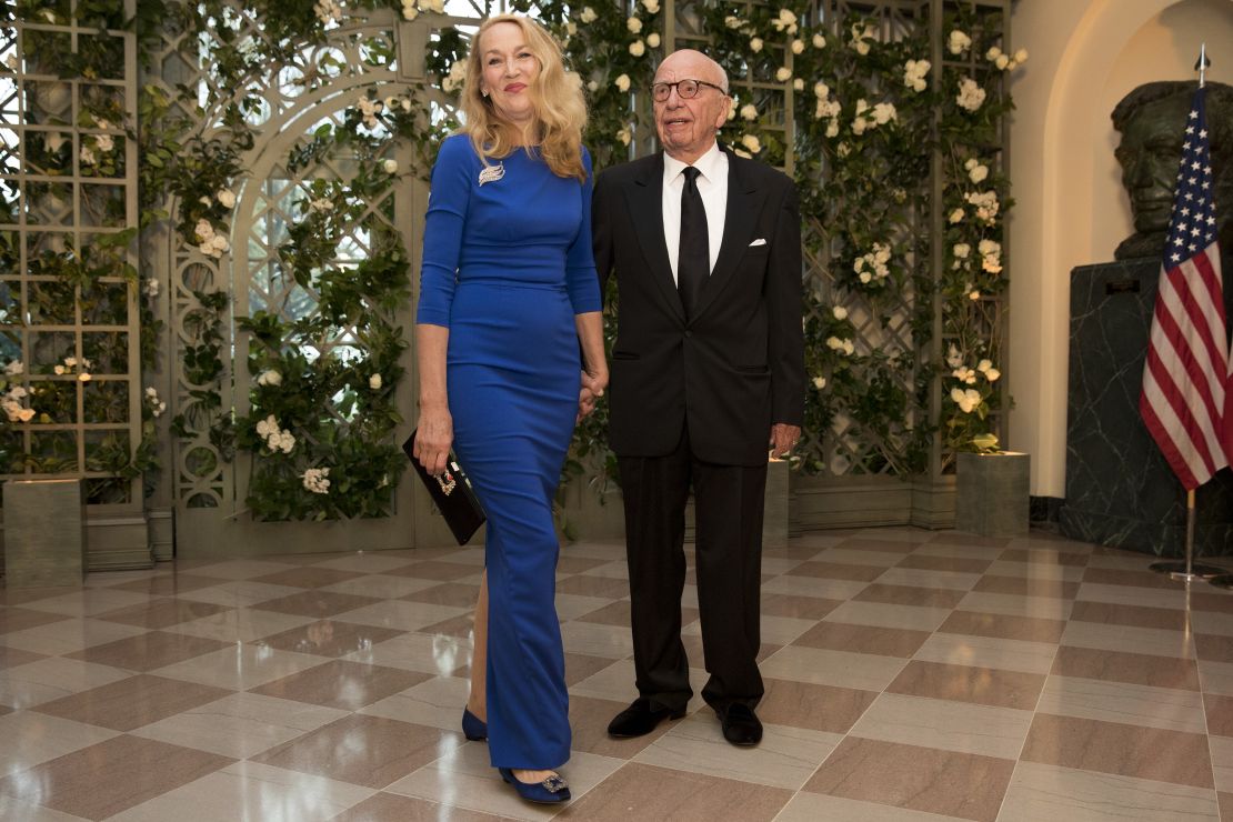 Rupert Murdoch and his wife Jerry Hall arrive for the White House State Dinner.