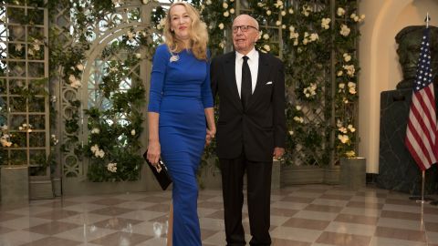 Rupert Murdoch and his wife Jerry Hall arrive for the White House State Dinner.