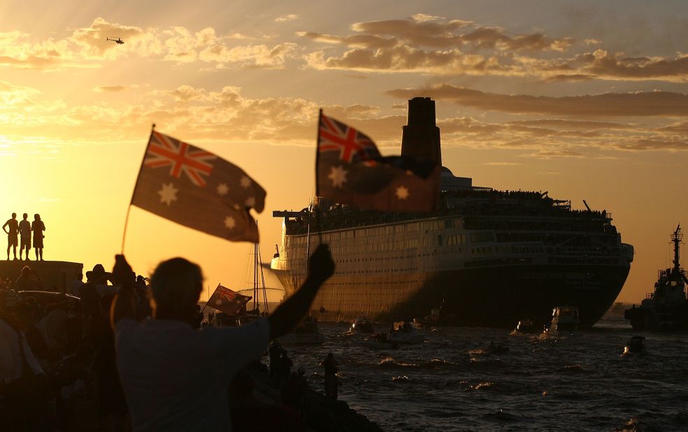 Huge crowds gathered in Freemantle to see her off. There was a large following wherever the QE2 went -- she attracted more than a million people in Liverpool when she visited the British city for the first time in 1990.