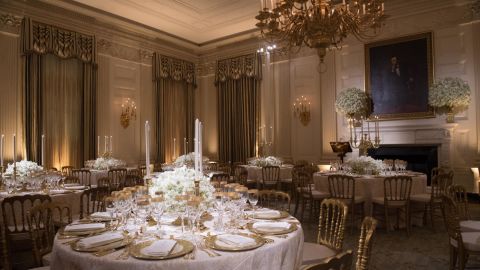 The State Dining Room ahead of Tuesday's dinner. 