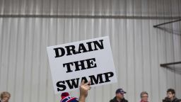 FILE - In this Oct. 27, 2016, file photo, supporters of then-Republican presidential candidate Donald Trump hold signs during a campaign rally in Springfield, Ohio. Despite President Donald Trump's campaign to "drain the swamp" of lobbyists and special interests, Washington's influence industry is alive and well _ and growing. Former members of the Trump transition team, presidential campaign, administration and friends have set up shop as lobbyists and cashed in on connections, according to a new analysis by Public Citizen, a public interest group, and reviewed by The Associated Press.  (AP Photo/ Evan Vucci, file)