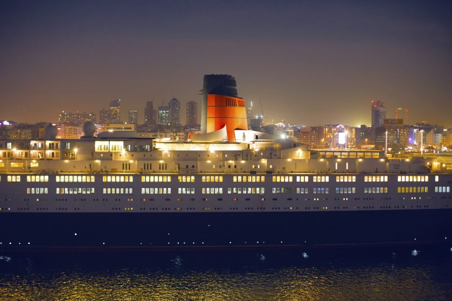 The QE2 is moored within touching distance of the city itself.