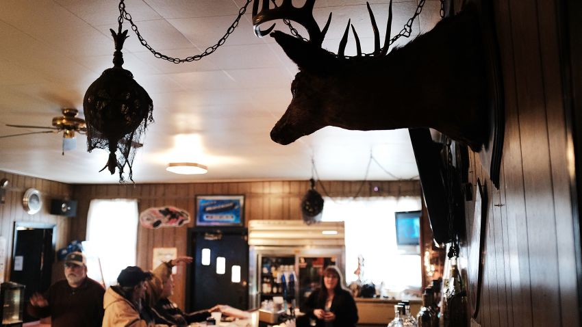 WAYNESBURG, PA - MARCH 01: A deer head hangs on the wall of a bar outside of Waynesburg near the West Virginia border on March 1, 2018 in Waynesburg, Pennsylvania. Waynesburg, once a thriving coal industry center, has struggled to find its footing in the new energy era. The average household income in the city is $38,255, more than $15,000 a year below the state average and another area coal mine is set to start closing down on March 2nd. Despite President Donald Trump's pledge to bring back the coal industry, some 370 coal miners are expected to lose their jobs at the 4 West Mine in southwestern Pennsylvania when it closes. Following the first wave of layoffs the remaining 175 miners will be let go by June 1 after the company removes underground equipment and seals the mine. ((Photo by Spencer Platt/Getty Images)