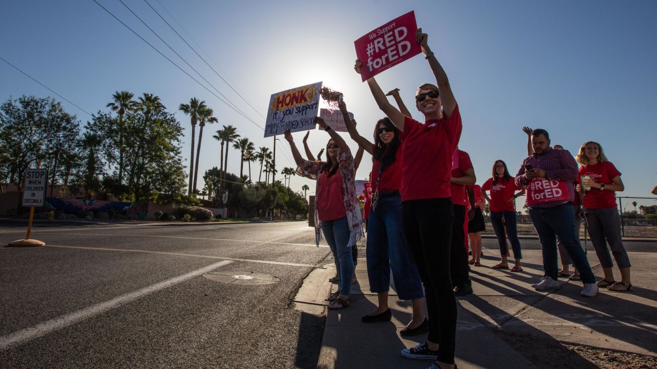 Arizona teachers protest for higher pay and more funding of schools.