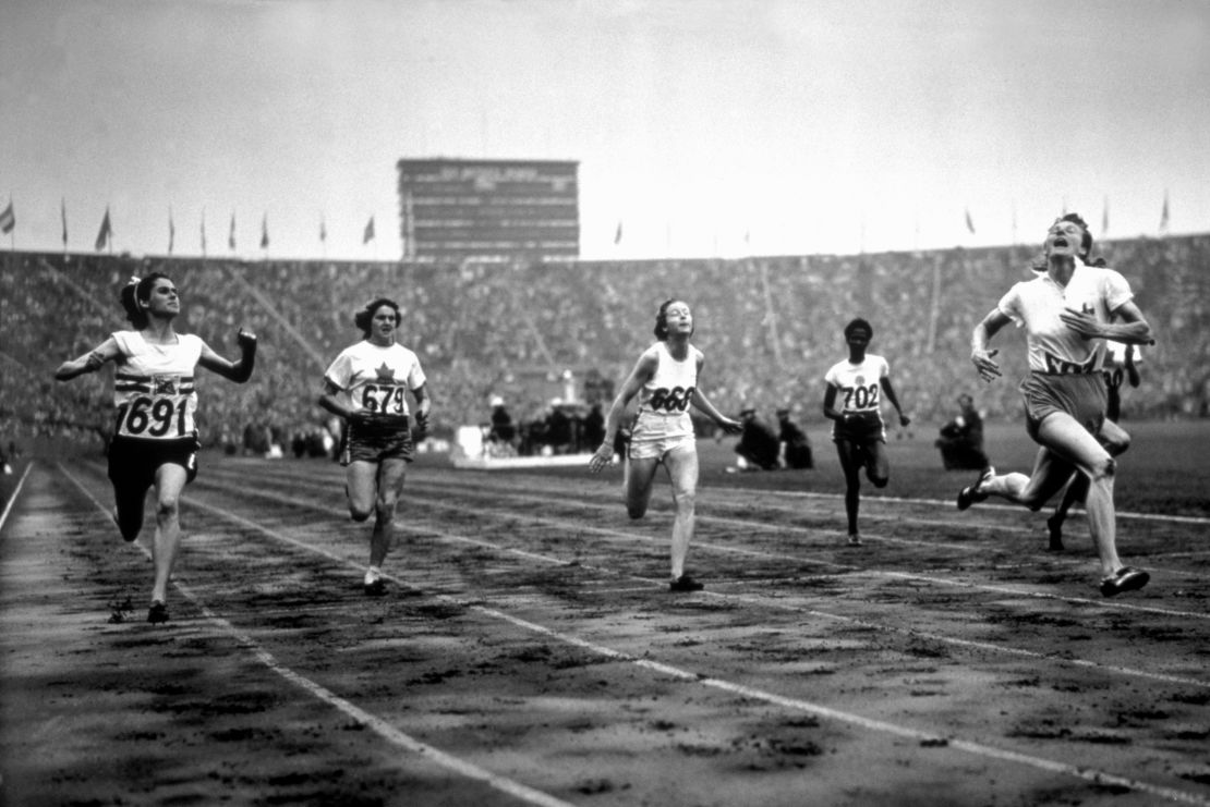 Blankers-Koen, far right, finishes first in the Women's 100m during the 1948 Olympics at Wembley Stadium.
