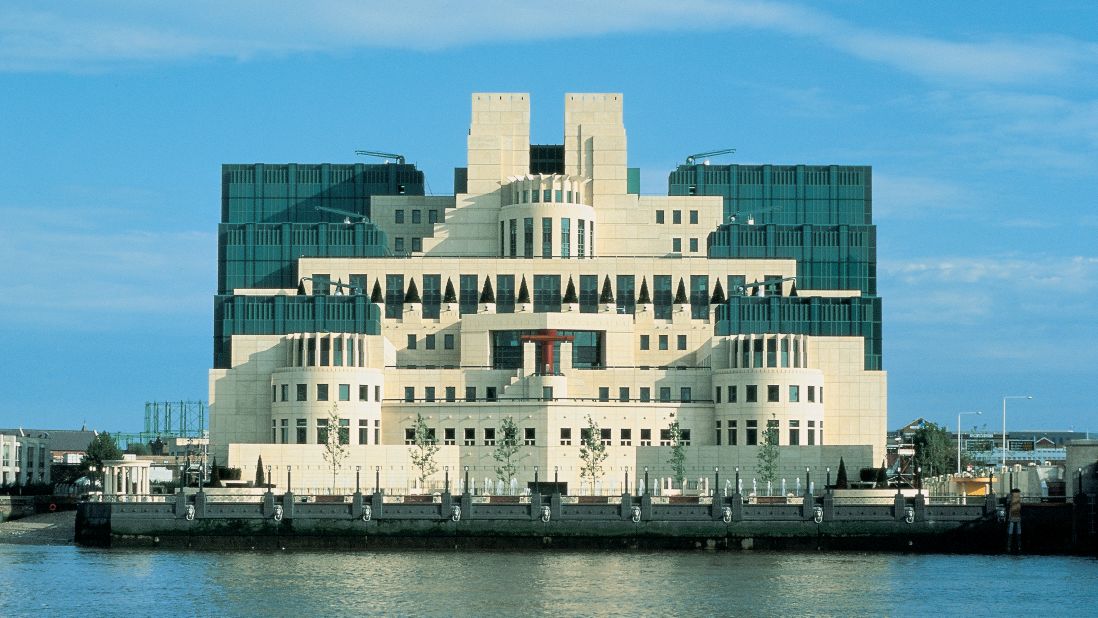 British architect Terry Farrell's SIS Building -- also known as the MI6 Building -- at Vauxhall Cross, in London, is the headquarters of the Secret Intelligence Service. It was completed in 1994. 