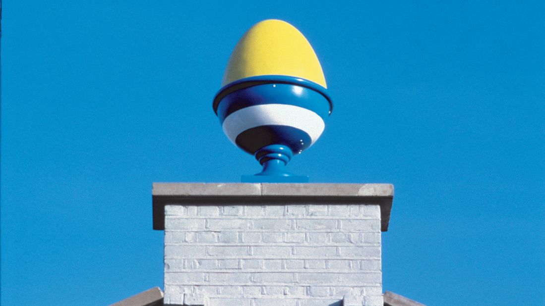 An egg cup finial on Terry Farrell's famous TV-am building in Camden, London.