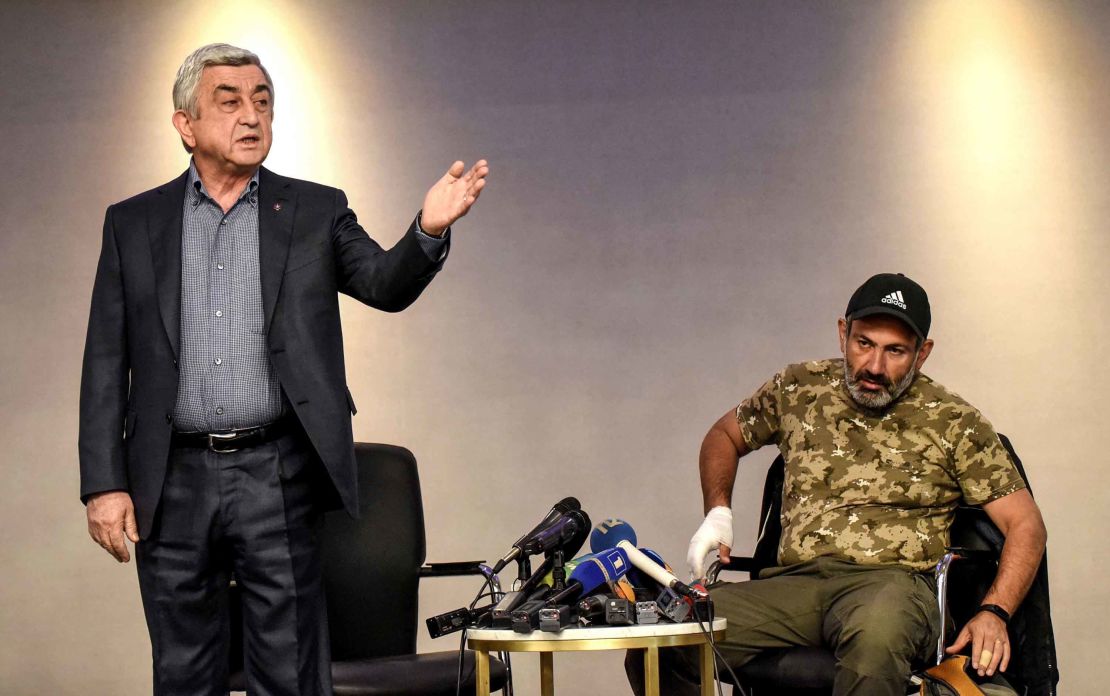 Former Armenian Prime Minister  Serzh Sargsyan during the televised meeting with Nikol Pashinyan last month.