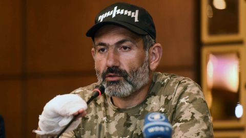 Opposition leader Nikol Pashinyan speaks during a news conference in Yerevan on April 24.