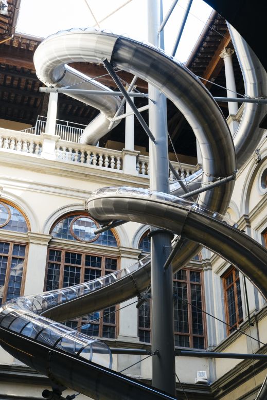 The slide have been installed in the courtyard of the 15th century palace.