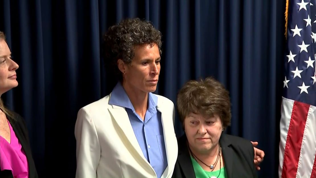 Andrea Constand stands at a press conference after Bill Cosby was found guilty on April 26, 2018.