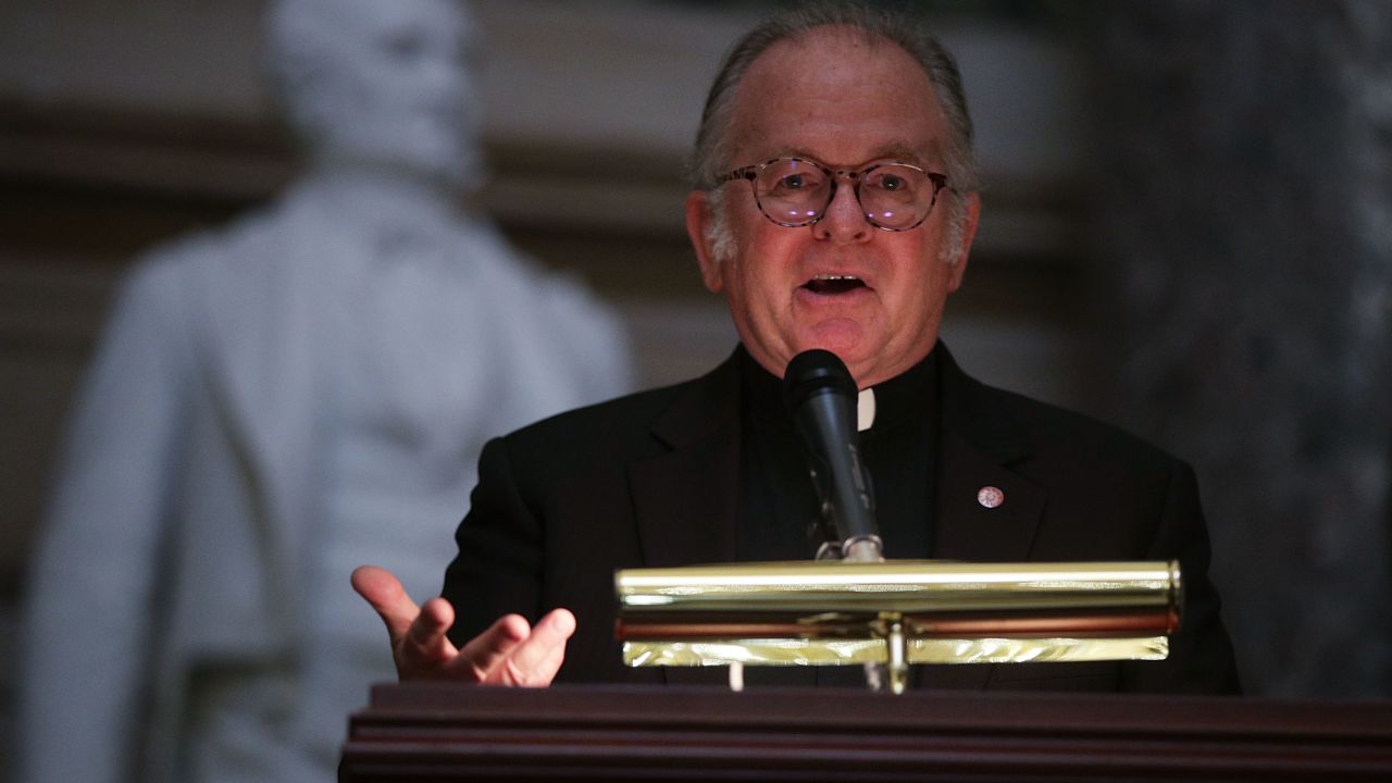 US House Chaplain Pat Conroy speaking during a service at the US Capitol in 2017. 