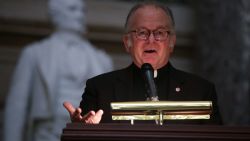 US House Chaplain, Father Pat Conroy, speaks during a memorial service at the National Statuary Hall of the Capitol September 27, 2017 in Washington, DC.