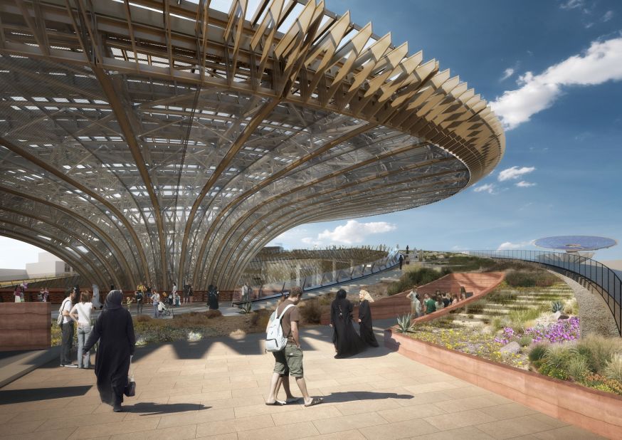 The pavilion will be partially buried to aid cooling, say Grimshaw, while walkways inspired by Wadi riverbeds will feature local plants in the landscaping.<br />