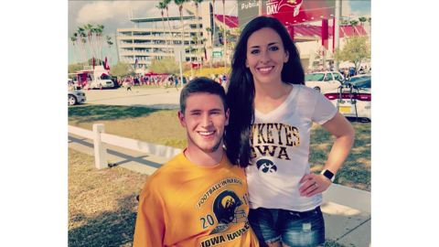 Chris and Emily pose in 2017, several years into their dating relationship.
