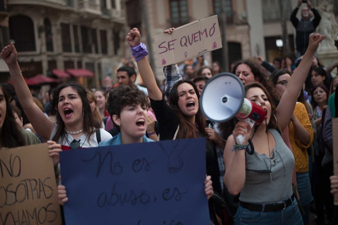 Women take part in a demonstration Thursday in Málaga, Spain, against the sexual abuse of women.